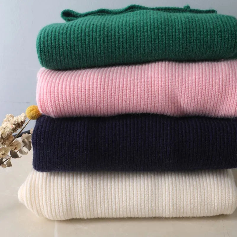 Dam Stickad Turtleneck Tröja Monokrom Akryl Klassisk Passform-3