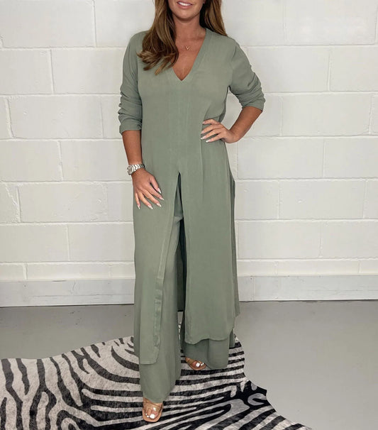 Tvådelat Set Dam Elegant Byxor och Jacka Polyester-1