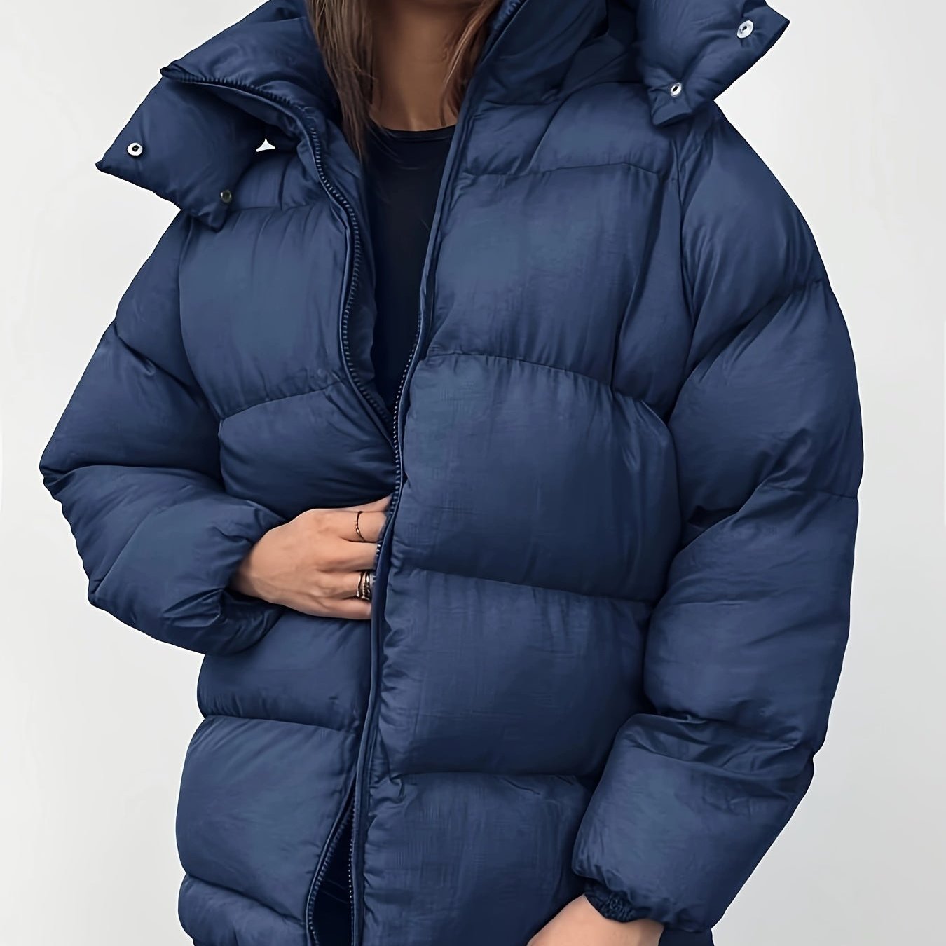 Variant image for Dam Lång Vinterjacka Monokrom Mjuk Blandningstyg med Dragkedja-5