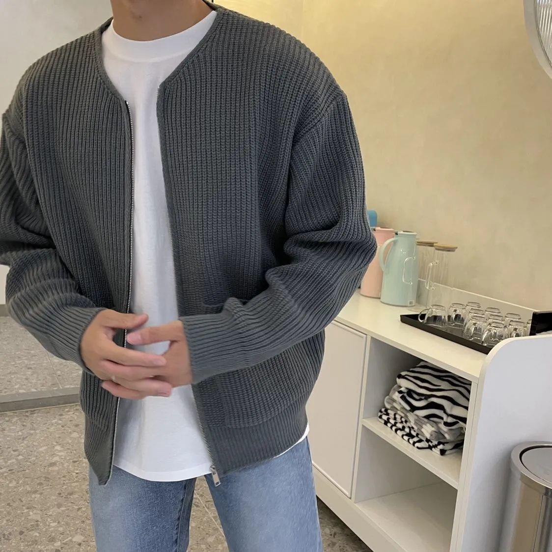 Stickad Cardigan Herr Modern Akryl Väst-4