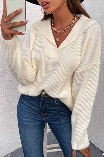 Dam Tjock Tröja med Reverskrage i Mjuk Akryl och Långa Ärmar-6