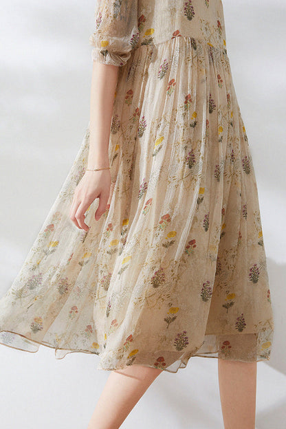 Kvinnoklänning Blommotiv Avslappnad Siden och Viskos 4