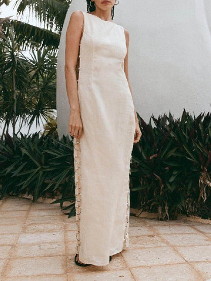 Dam Midiklänning Ärmlös Elegant Högkvalitativt Tyg 6