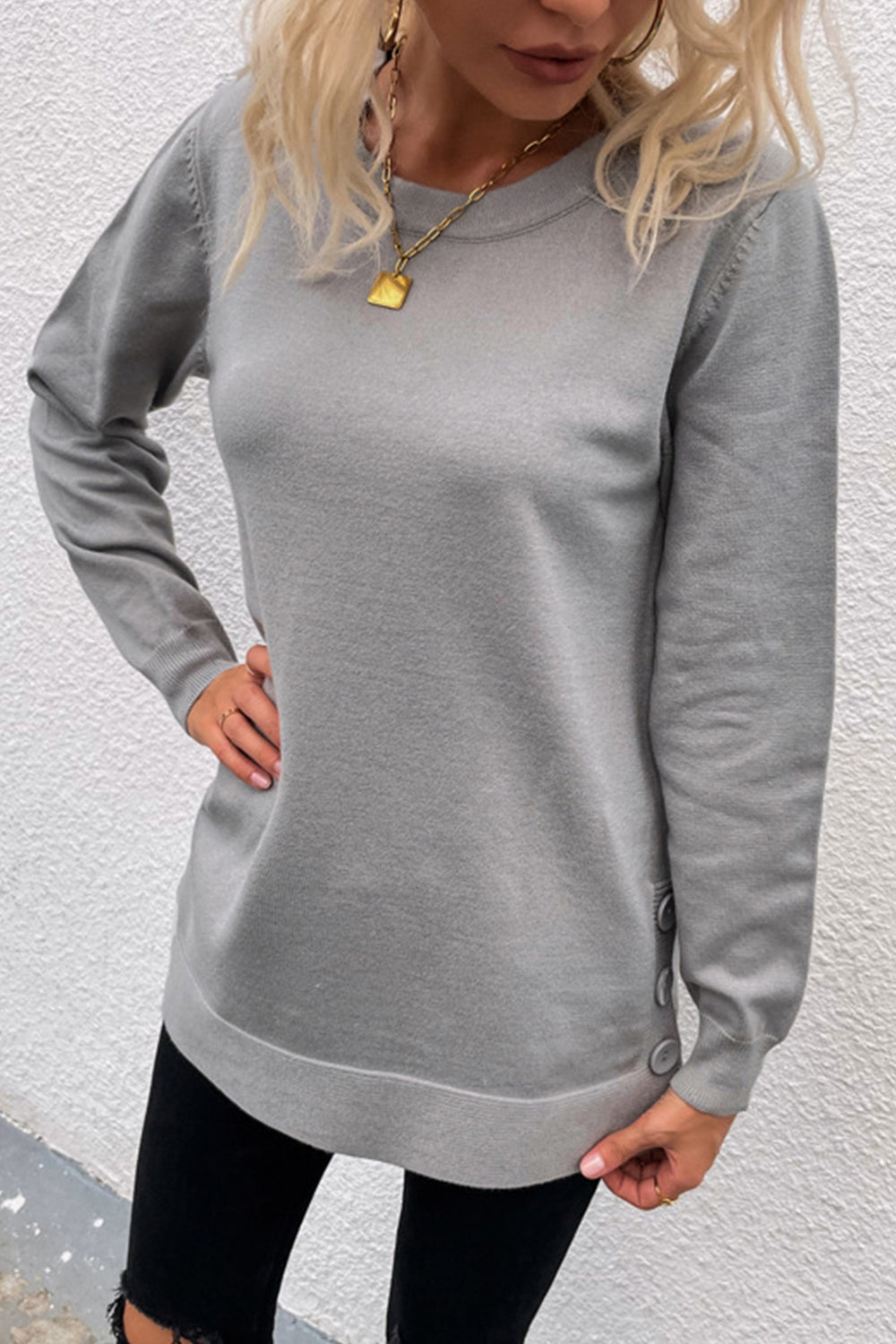 Dam Kortärmad Tröja med Rund Hals och Knappar i Polyester-6