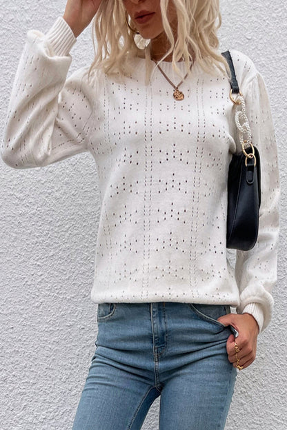 Stickad Dam Tröja Långa Ärmar Rundhals Polyester-1