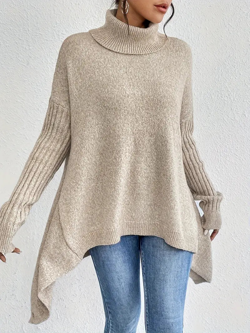 Stickad Dam Tröja Turtleneck Avslappnad Design 100% Akryl-3