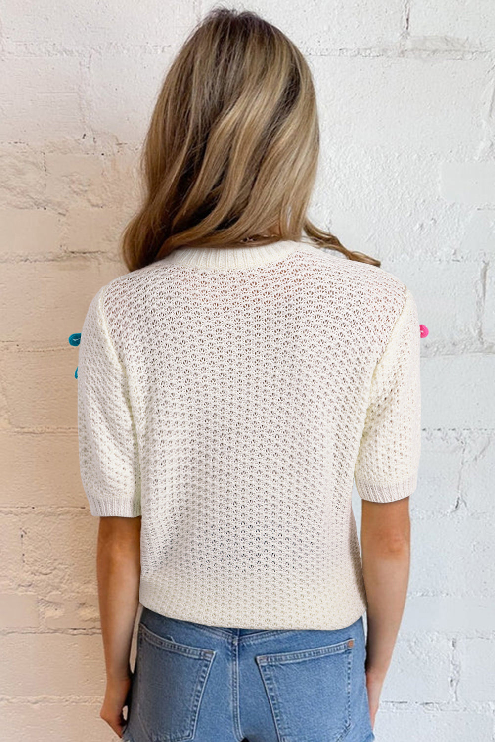 Dam Stickningstopp med Ståkrage Färgglada Slingor Stickat Material-3