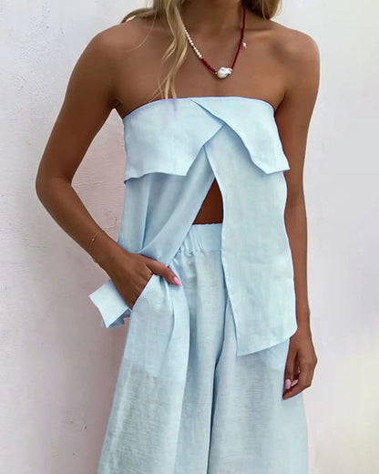 Dam Tvådelad Uppsättning Trendig Design Elastiskt Tyg-5