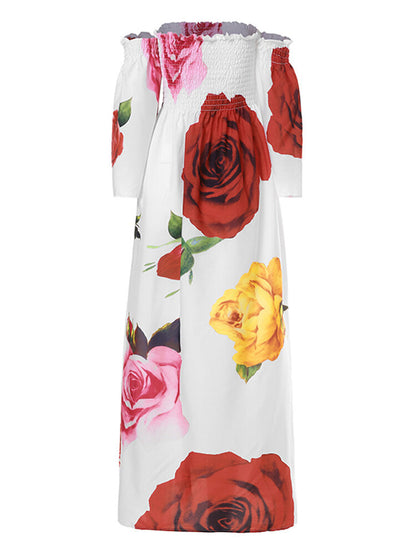Lång Klänning Dam Maxi Klänning Blommönster Polyester med Långa Ärmar-5