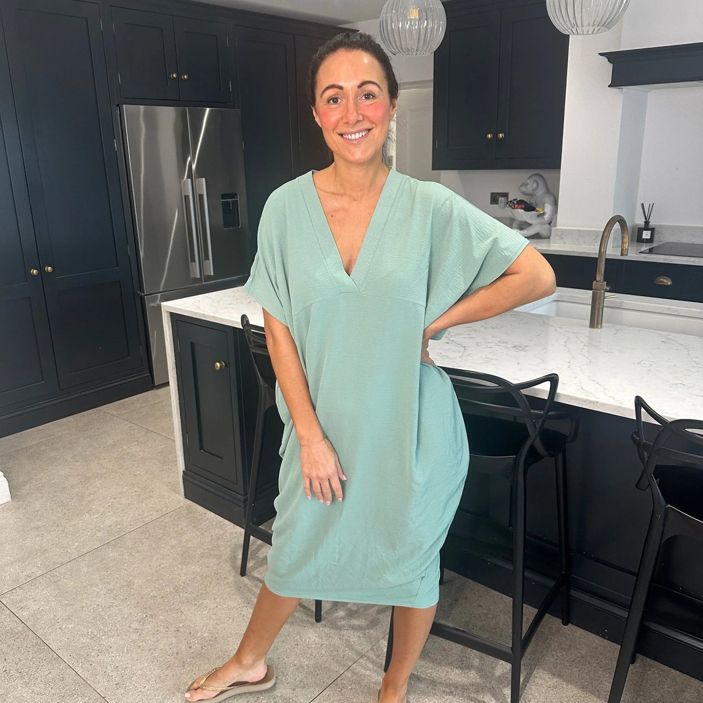 Kvinna Klänning V-ringning Högkvalitativt Tyg-3