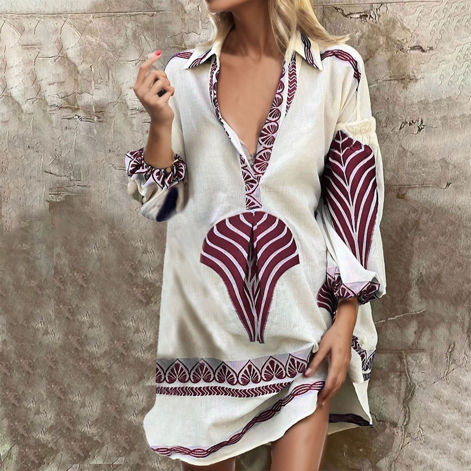 Dam Skjorta Av Bomull och Linne Avslappnad Passform-1