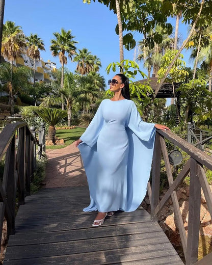 Dam Långklänning Hög Midja Cirkulär Halsringning Lätt Material 3