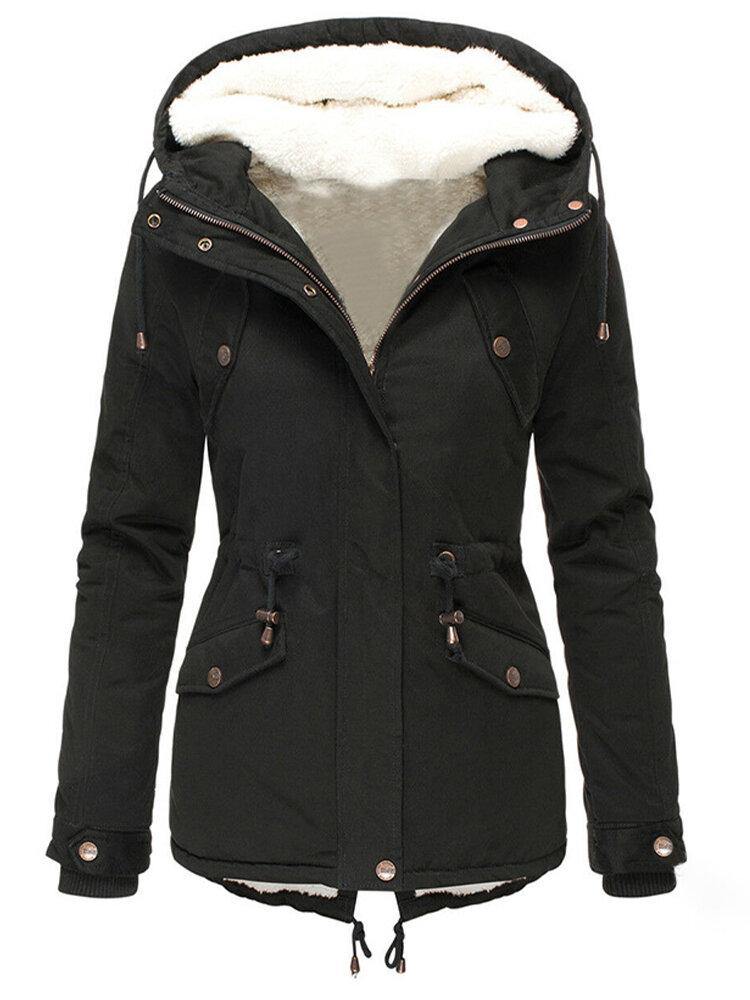 Lång Vinterrock Dam Mjuk Huva Högkvalitativ Polyester 3