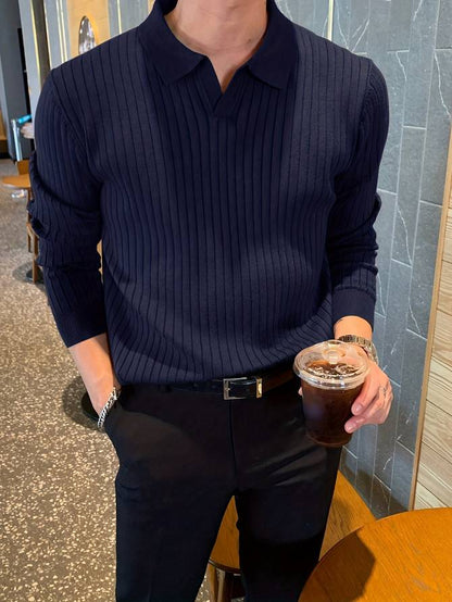 Herr Polo Skjorta Långärmad Avslappnad 100% Bomull-6