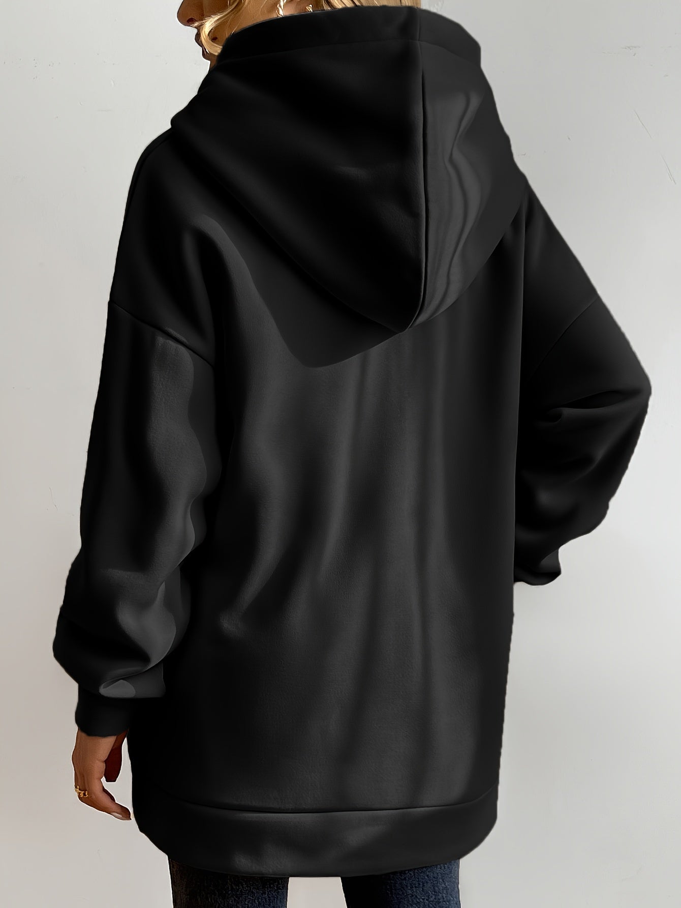 Lång Hoodie Dam Zip-up Plysch för Kalla Dagar-3