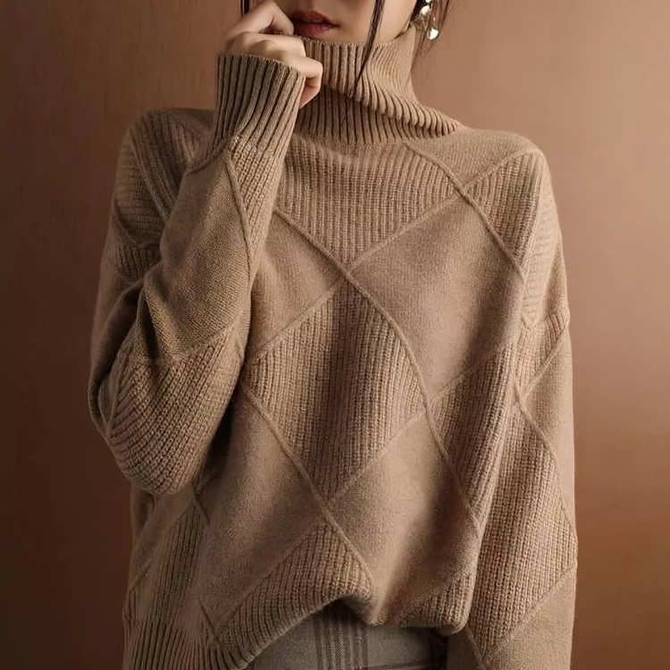 Stickad Dam Turtleneck Tröja Löst Snitt 100% Akryl 8