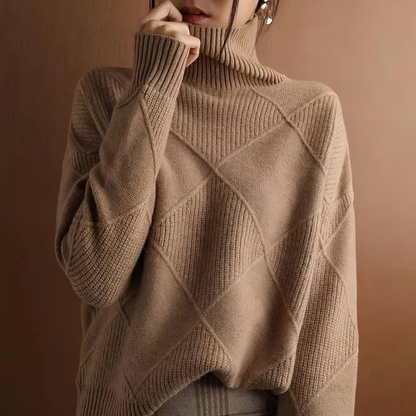 Stickad Dam Turtleneck Tröja Löst Snitt 100% Akryl 8