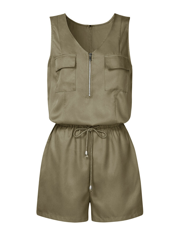 Kvinnors V-ringad Ärmlös Jumpsuit med Elastisk Midja – Chic och Bekväm för Varma Dagar, Finns i Flera Färger 10