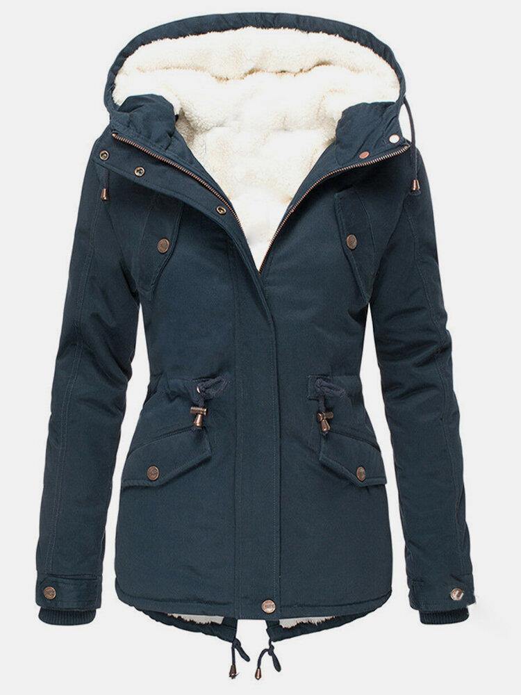 Lång Vinterrock Dam Mjuk Huva Högkvalitativ Polyester 2