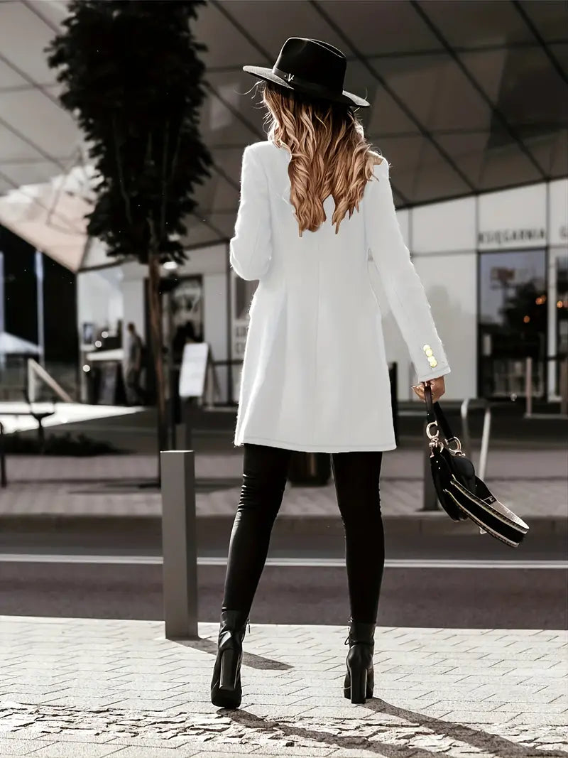 Kvinno Kappa Två-radig Ullblandning med Guldfärgade Knappar-2