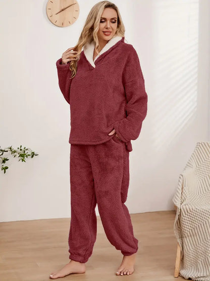 Dam Loungewear Set V-Ringad Thermoflanell Avslappnad Passform 12