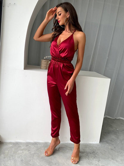 Dam Jumpsuit Monokrom V-ringad Polyester Ankel-längd-6