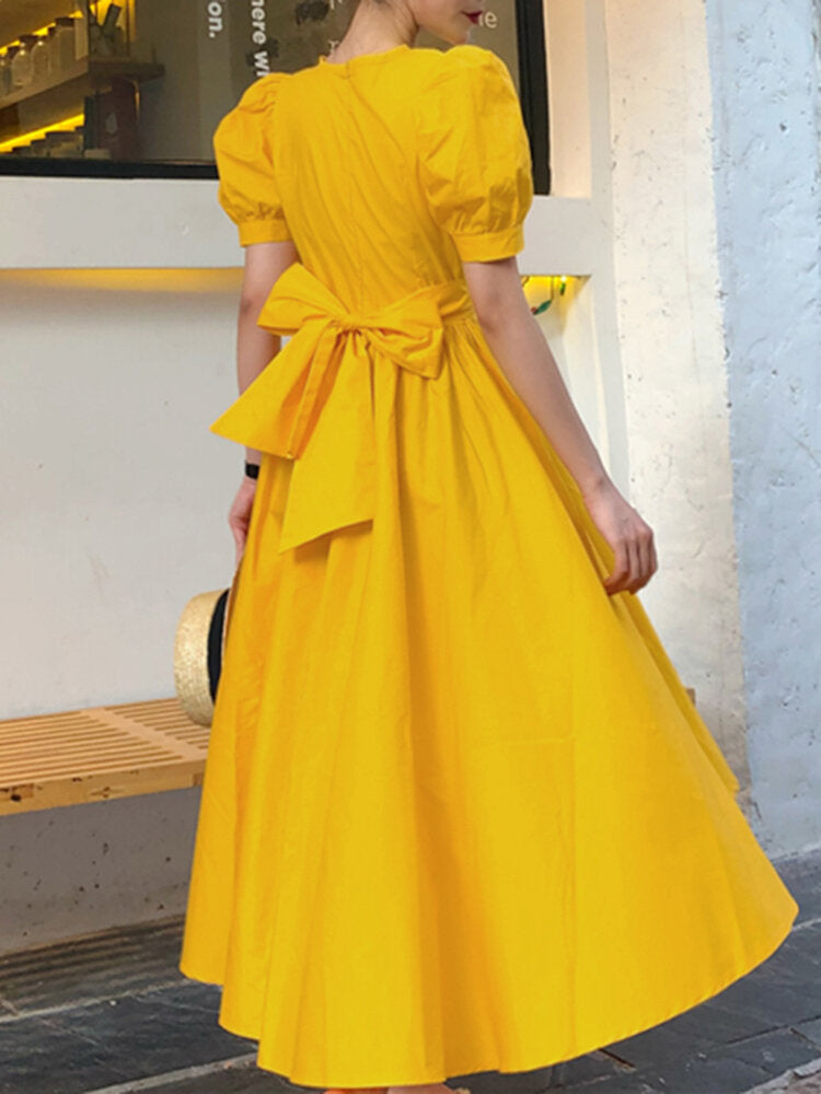 Kvinnors Midi Klänning Justerbart Bälte Högkvalitativt Tyg-4