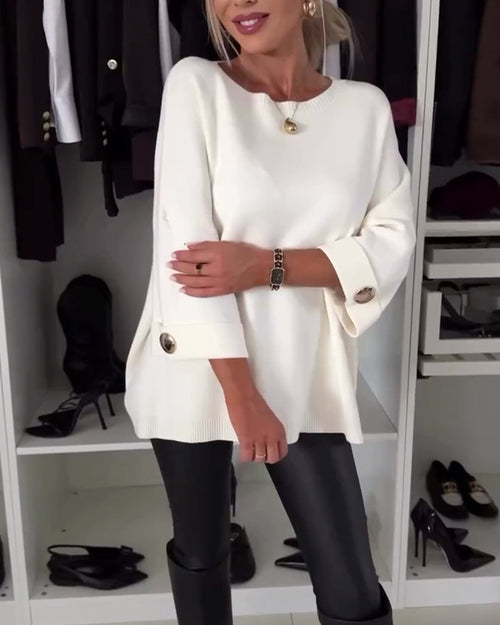 Dam Blus Stickad Klassisk Design Mjuk Komfort-1