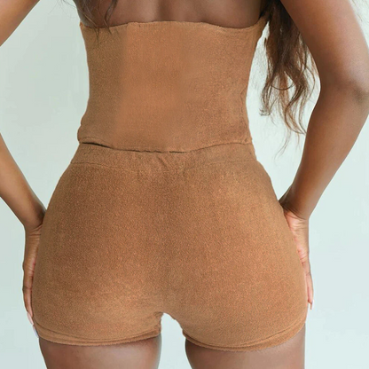 Dam Shorts Set Velour med Flexibelt Midjeband-3