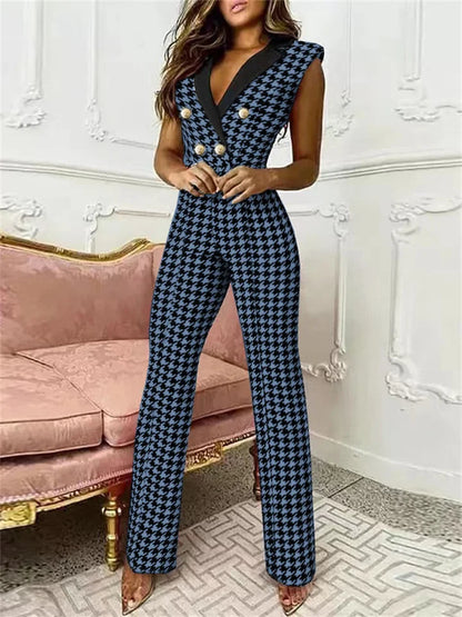 Dam Jumpsuit med V-hals och Trapezoidal Silhuett i Polyester – Elegant och Bekväm för Vardag och Fest 4