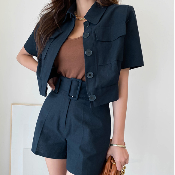 Dam Set Kortärmad Topp och Shorts Bomull Polyester-3