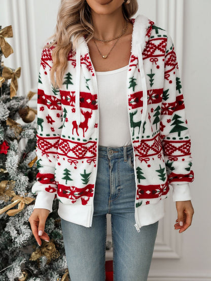 Kvinnors Zip-up Hoodie Festligt Motiv Andningsbart Tyg-4
