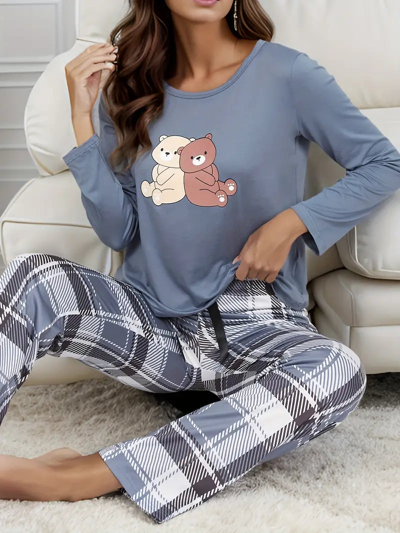 Variant image for Kvinnors Pyjamas Löst Sittande Mjukt Material med Tecknat Björntryck-16