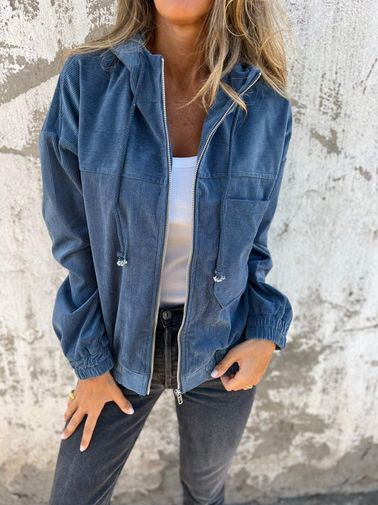 Damjacka Casual Vit Huva Blixtlås 100% Polyester-1