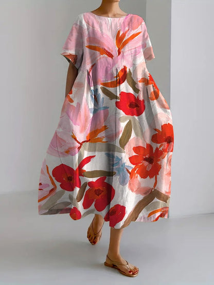 Variant image for Kvinnors Fritidsklänning Retro Blommönster Andningsbart Tyg-9