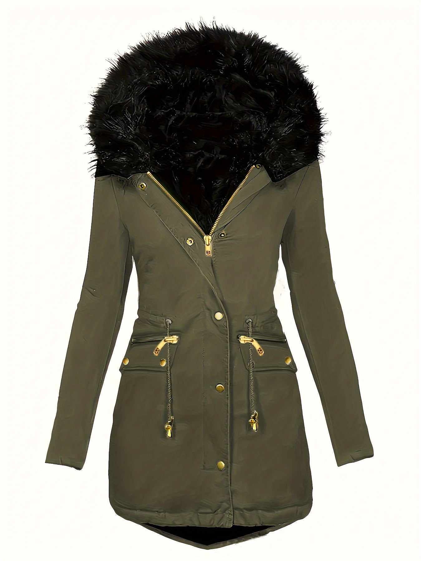 Vinterjacka Dam Lång Parka med Huva och Knappdetaljer Hållbart Material-4