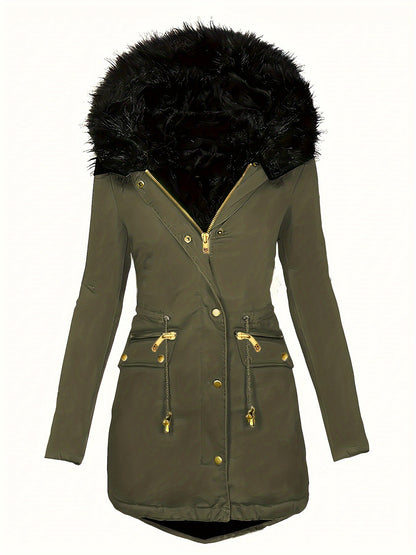 Vinterjacka Dam Lång Parka med Huva och Knappdetaljer Hållbart Material-4