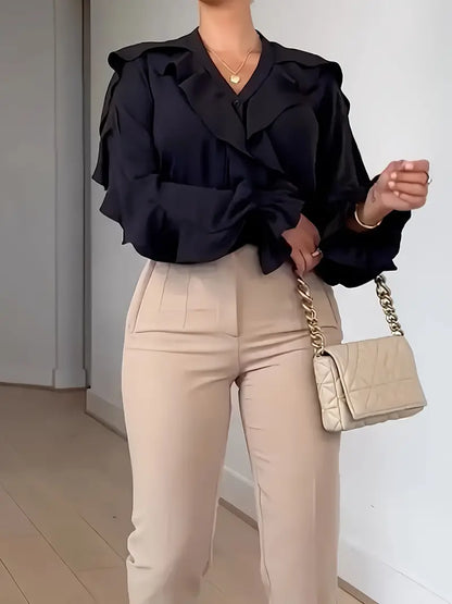 Vit Dam Blus Lång Ärmar Lätt Material 3