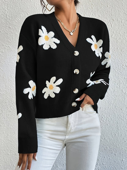 Variant image for Stickad Dam Tröja Långa Ärmar Blommönster Mjuk Material-10