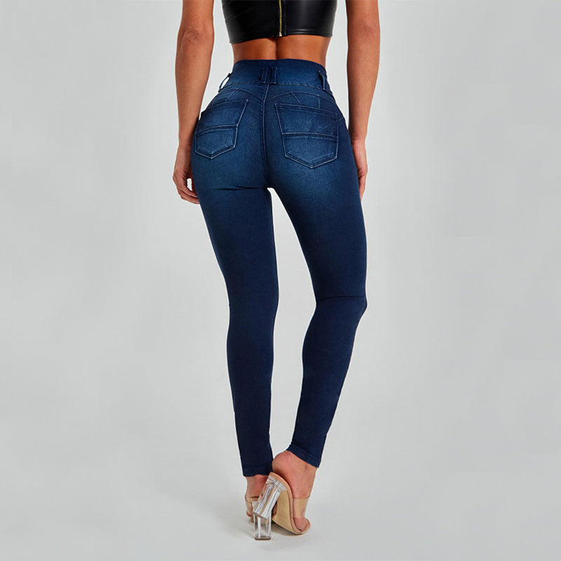 Hög Midja Jeans Dam Stretchmaterial Snäv Passform-3