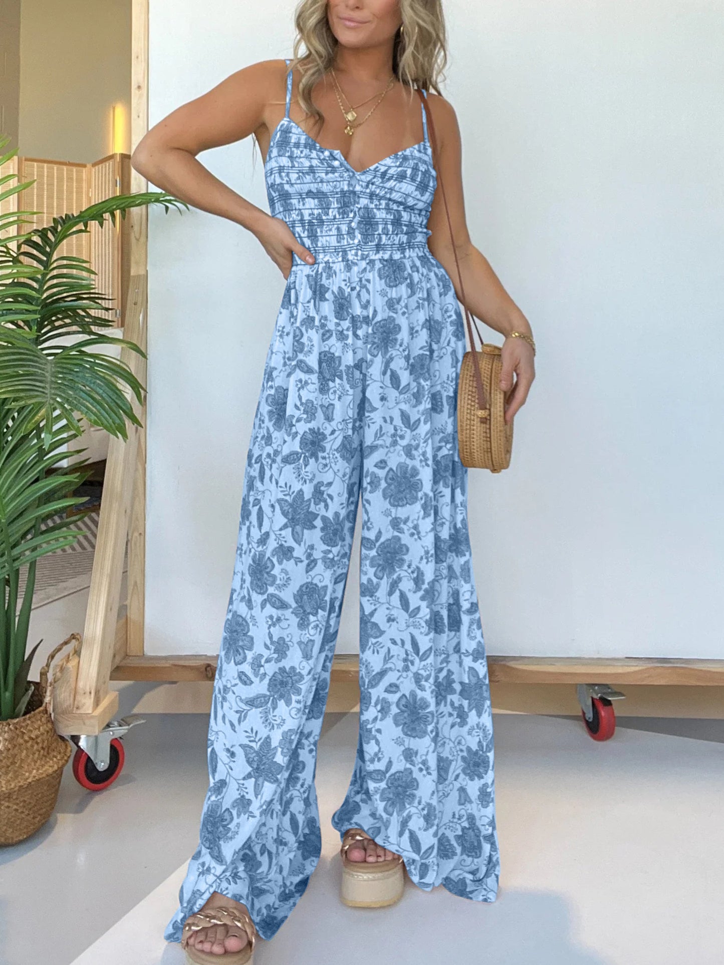 Dam Jumpsuit Blommönster Bred Ben Polyester-6