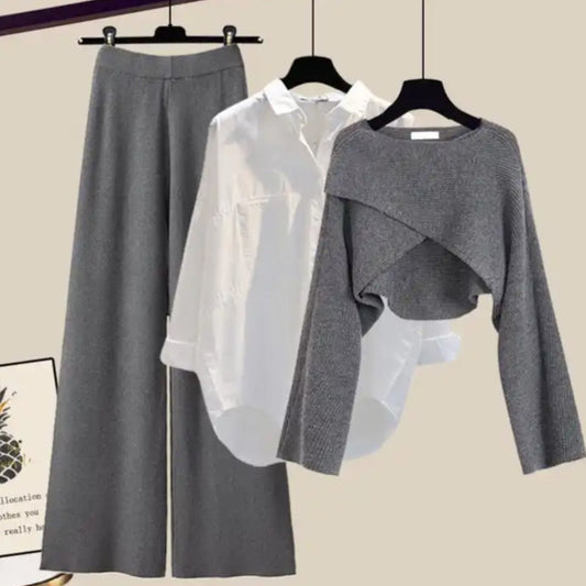 Tredelad Långärmad Uppsättning för Dam i Polyester-Bomull – Smal Passform, Mångsidig Stil för Vardag och Formella Tillfällen 1