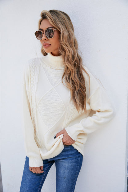 Plus Size Sweater High Collar Long Sleeve Polyester 5