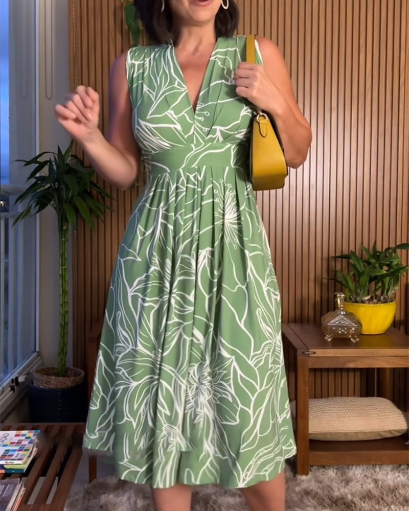 Variant image for Dam Klänning A-linje V-ringad Bomullsmix Elegant Knälång-9