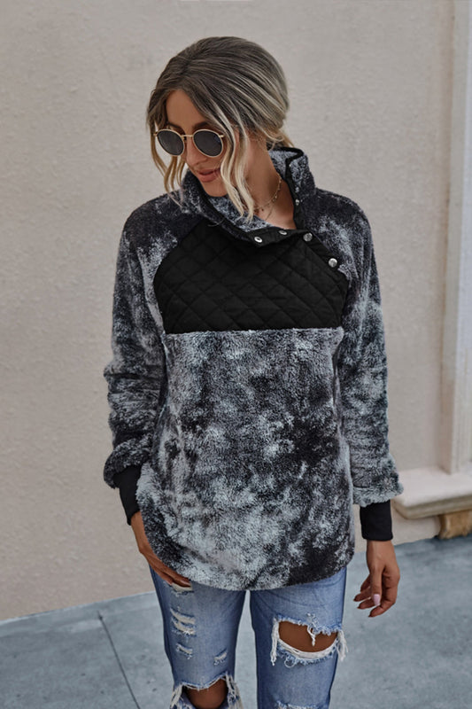 Dam Lång Hoodie Batik Polyester med Stående Krage och Långärmad Design-1