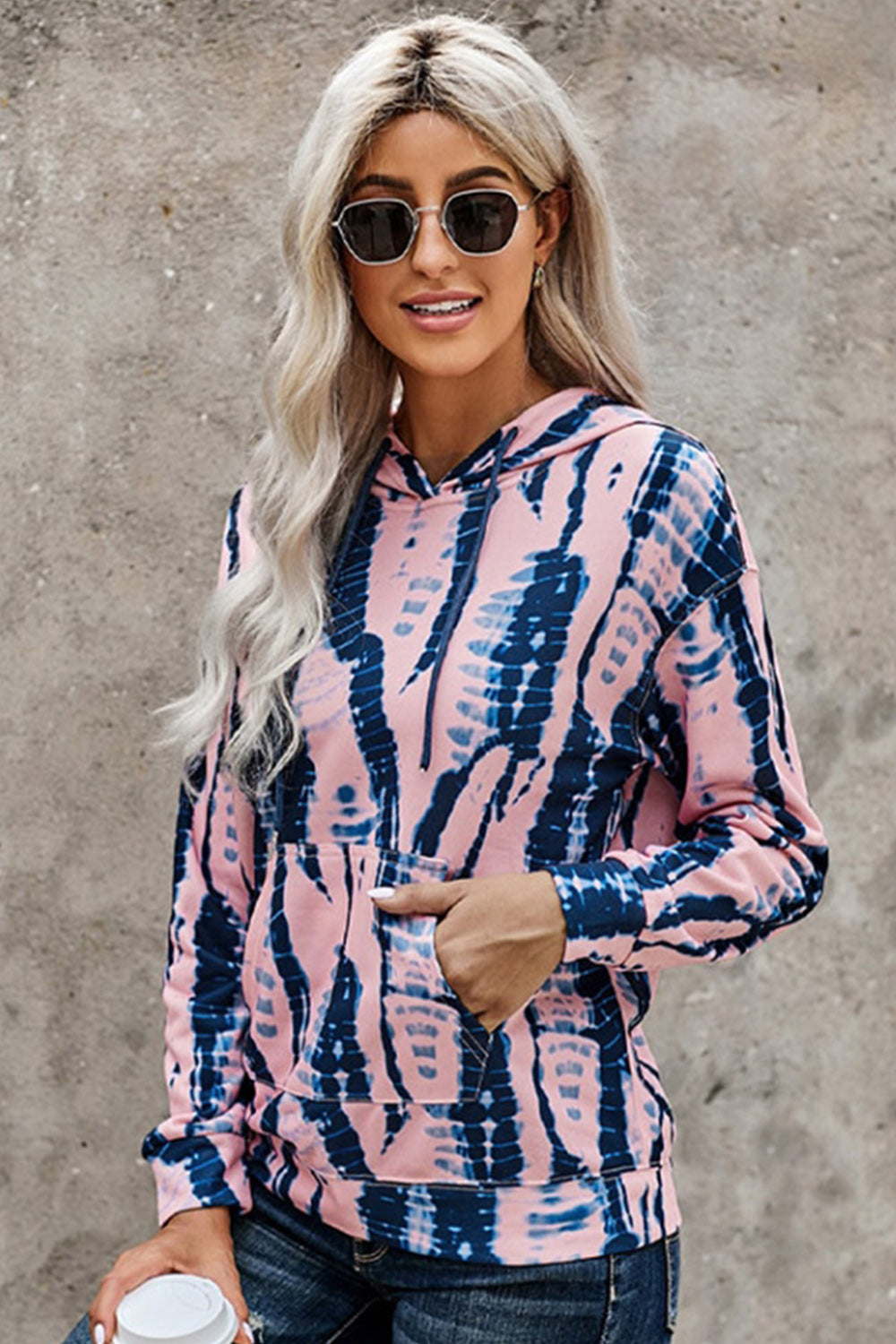 Dam Ficktröja med Huva Batikdesign Polyester-6