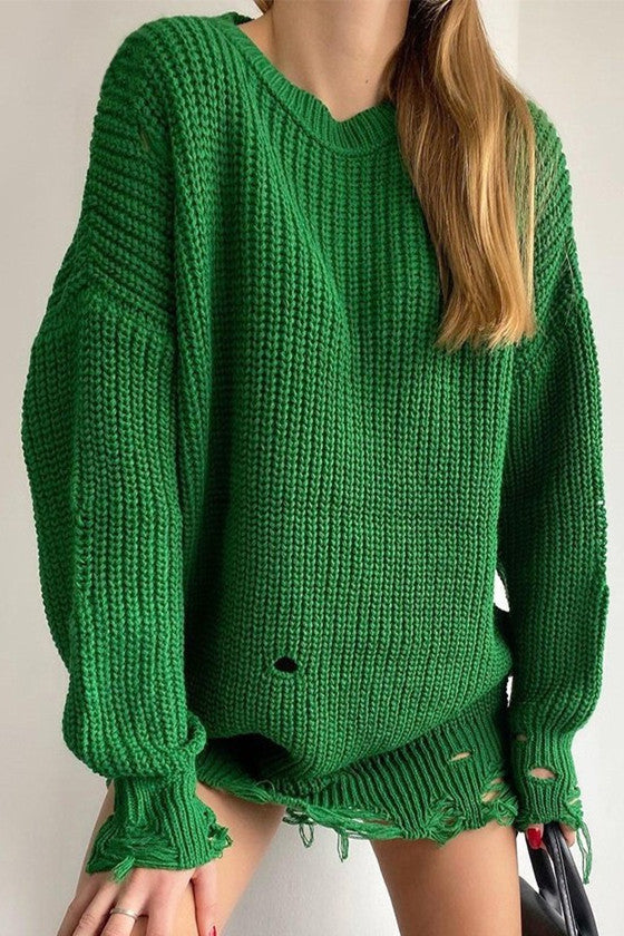 Dam Stickad Överdimensionerad Tröja Rippad Akryl-2