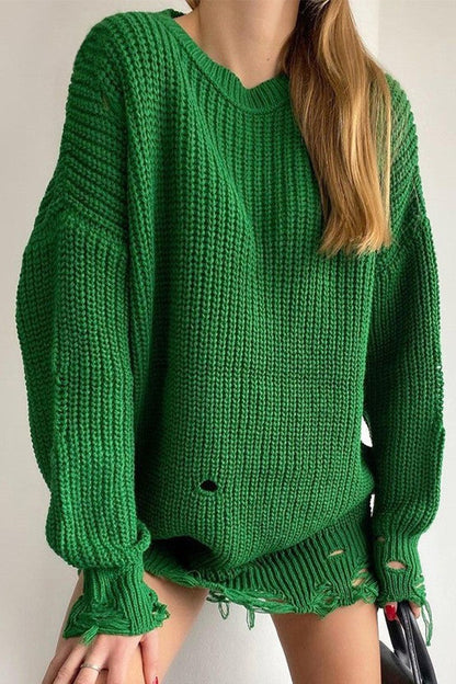 Dam Stickad Överdimensionerad Tröja Rippad Akryl-2