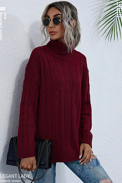 Dam Turtleneck Tröja Långärmad Polyester Elegant Avslappnad Passform-2