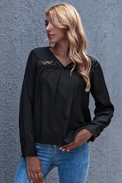 Dam Blus V-hals Långärmad Polyester Skärpt Snitt-2